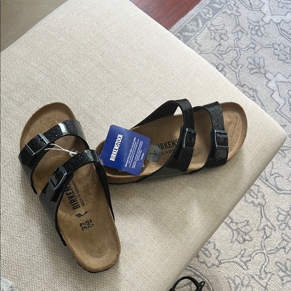 Birkenstock Glossy Black Double Strap Sandals